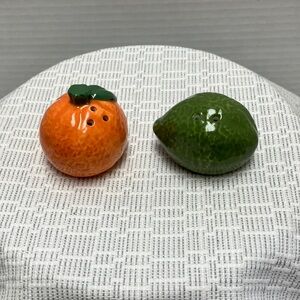 Orange and Green Fruit Shaped Salt and Pepper Shakers